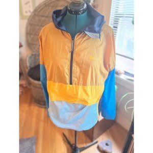 Cotopaxi Teca Half-Zip Windbreaker in Blue, Yellow, Brown Pullover Hooded Shell